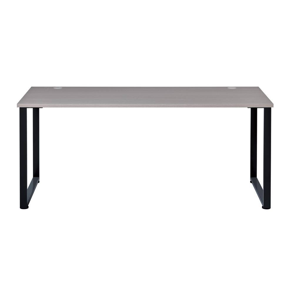 Gray Elm and Black Metal Desk with Drawer, 71"