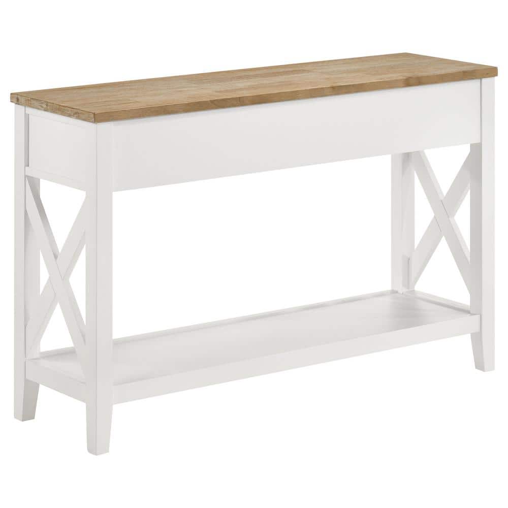 Coastal Brown and White Wood Console Table with Storage