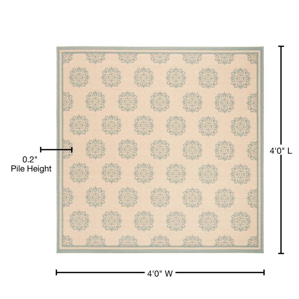 Aqua and Cream 4' x 4' Square Washable Area Rug