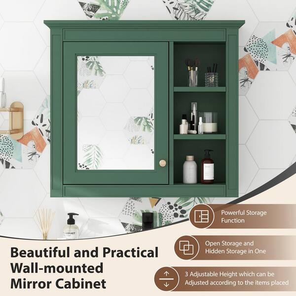WELLFOR MR 30-in x 28-in Surface Mount Green Mirrored Soft Close Medicine Cabinet