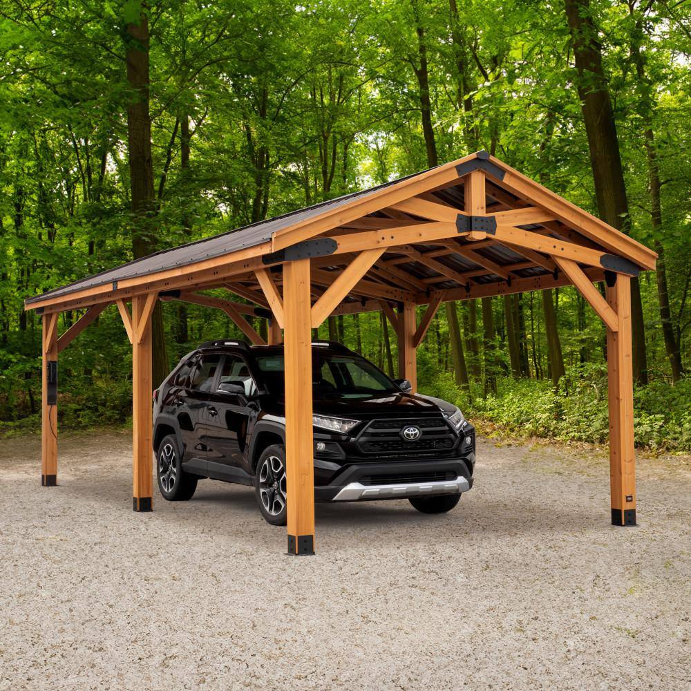 Norwood 24x12 Brown Cedar and Steel Carport Gazebo
