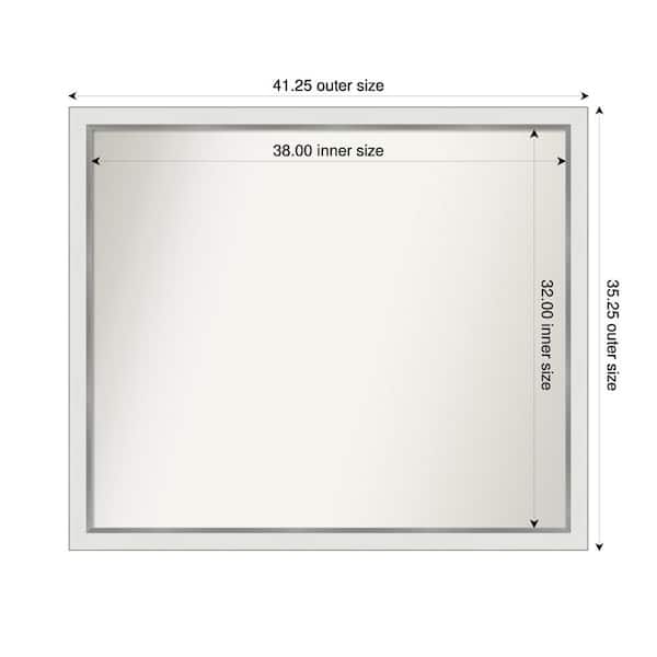 Amanti Art Medium Rectangle Satin White Silver Casual Mirror (35 in. H x 41 in. W)