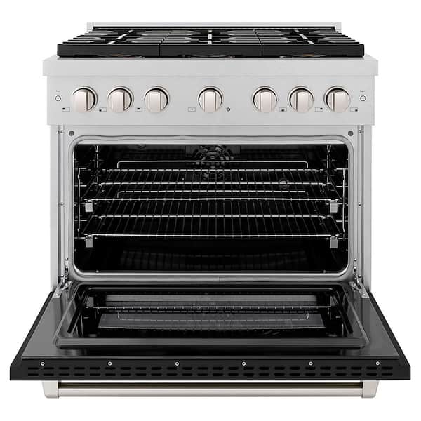 36 in. 5.2 cu. ft. Paramount Dual Fuel Range with 6 Burner DuoPro Cooktop in Satin Stainless Steel with Black Matte