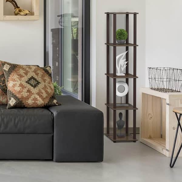 Furinno Turn-N-Tube Walnut 5-Shelf Corner Display Shelf