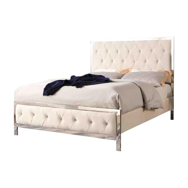 Best Master Furniture Theresa Upholstered Beige Queen Tufted Panel Bed