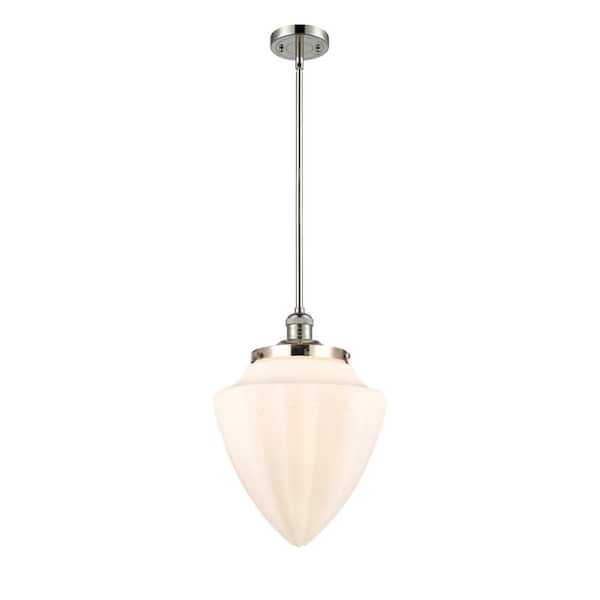 Bullet 60-Watt 1-Light Polished Nickel Standard Mini Pendant Light with Matte White Glass, No Bulbs Included