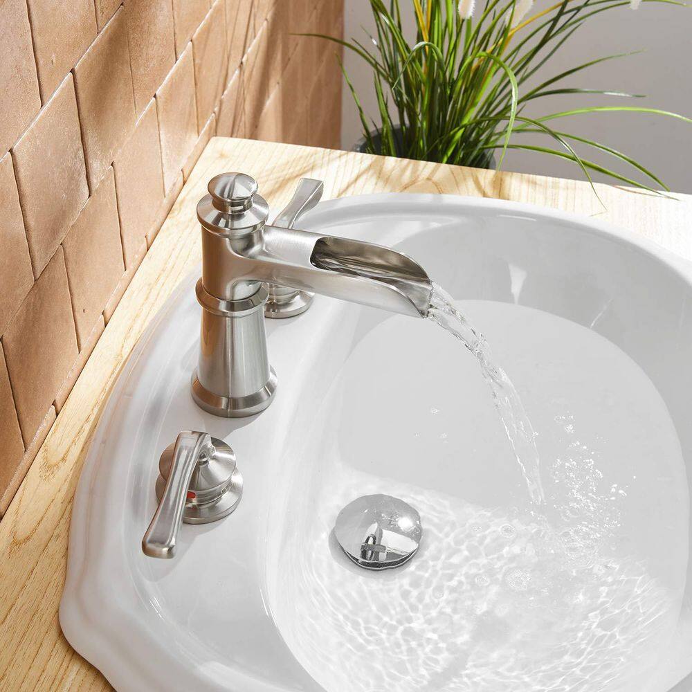 Brushed Nickel Waterfall Widespread 2-Handle Bathroom Faucet