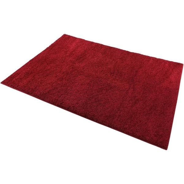 Shaggy 8 ft. x 10 ft. Red Solid Synthetic Rectangle Area Rug