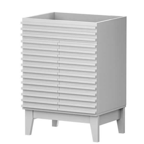 24 in. Bath Vanity Cabinet without Top, White, Mid-Century with 2 Soft-Close Doors, Wood Grain Laminate, Unassembled