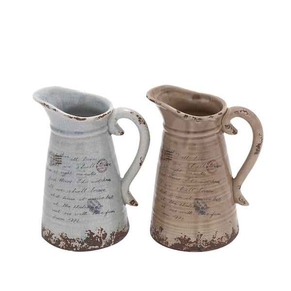 Litton Lane Light Brown Distressed Ceramic Decorative Vase (Set of 2)