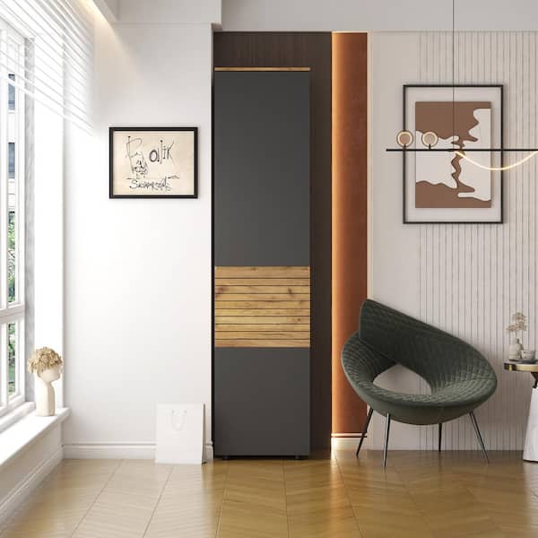 JUJABU 72.8 in. Brown Freestanding Kitchen Pantry Organizer with Adjustable Shelves and 2-Doors