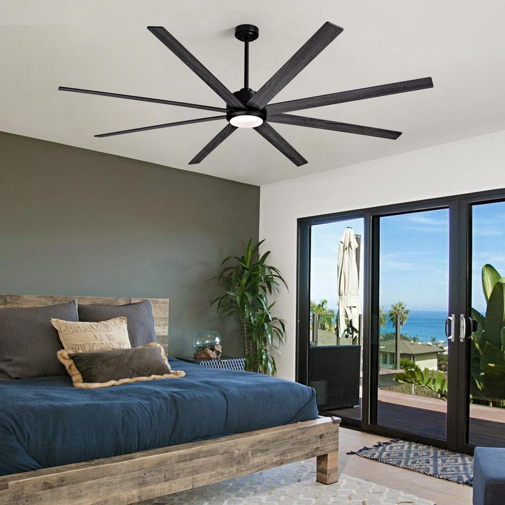 84'' Black Polycarbonate Industrial Ceiling Fan with LED Light and Remote