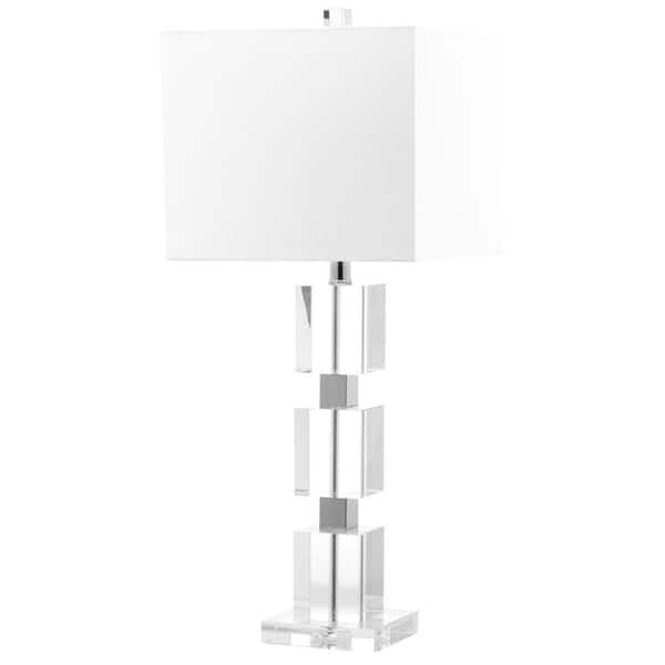 SAFAVIEH Ice Palace 28 in. Clear Crystal Cube Table Lamp with White Shade