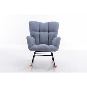 Metal Blue Teddy Fabric Outdoor Rocking Chair Gilder Nursery Chair For Living Room