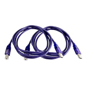 6 ft. USB 2.0 USB-A to USB-B Male to Male Cable-Purple (2-Pack)