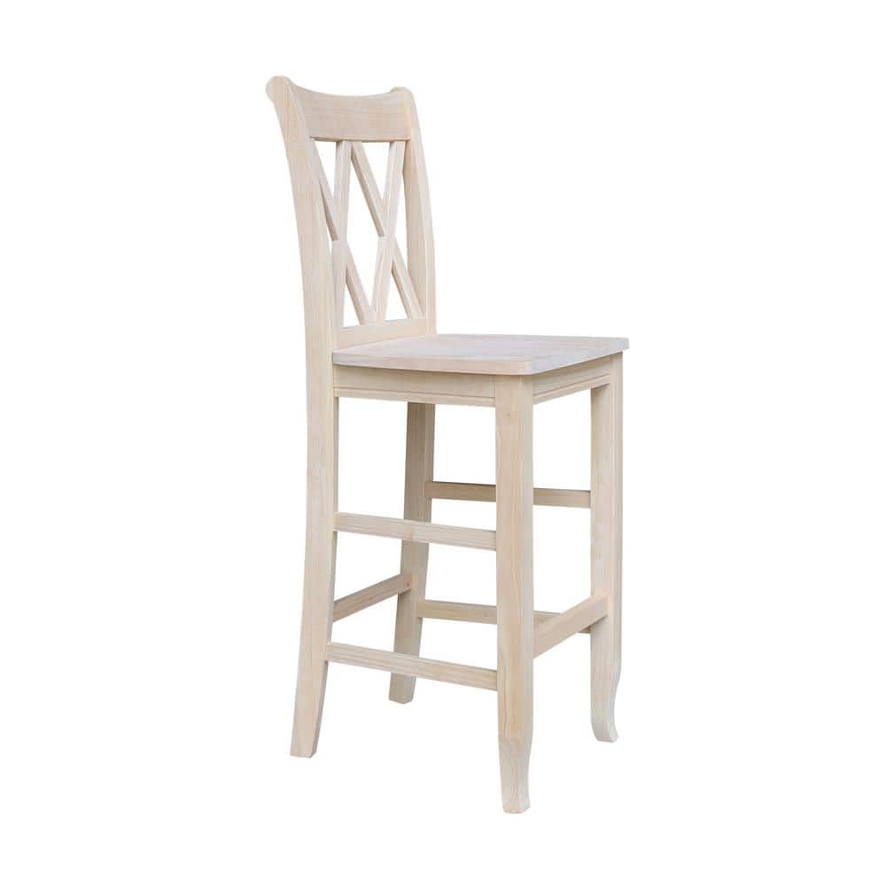 Traditional Elegant Unfinished Parawood 29" Double X-Back Barstool