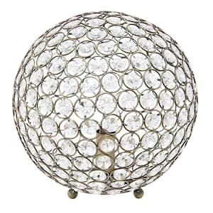 10 in. Antique Brass Elipse Medium Contemporary Metal Crystal Round Sphere Glamourous Orb Table Lamp