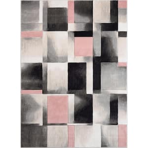 Good Vibes Louisa Blush Pink Modern Geometric Boxes 5 ft. 3 in. x 7 ft. 3 in. Area Rug
