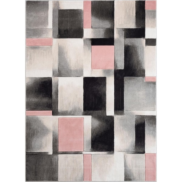 Well Woven Good Vibes Louisa Blush Pink Modern Geometric Boxes 5 ft. 3 in. x 7 ft. 3 in. Area Rug