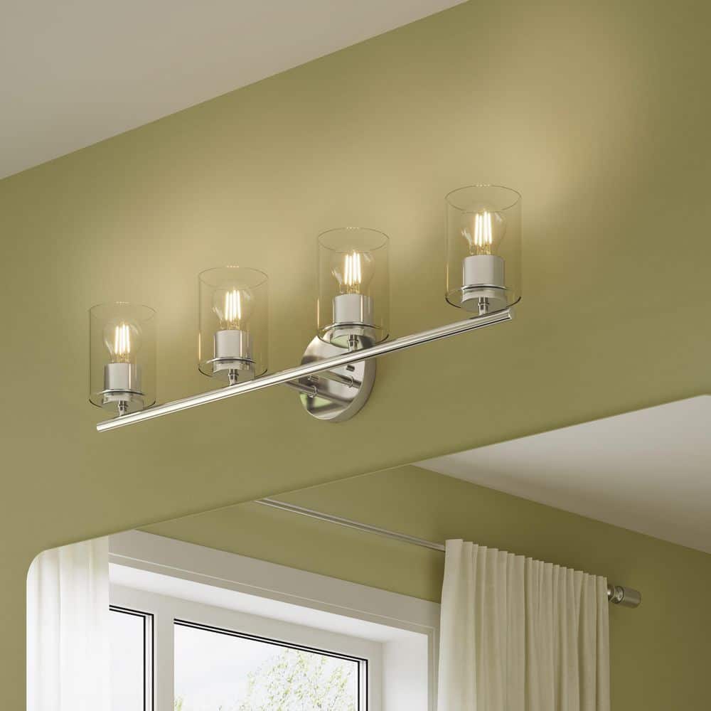 Replay 31.125 in. 4-Light Polished Nickel Vanity Light with Clear Glass Shades price history on PriceWatchPro