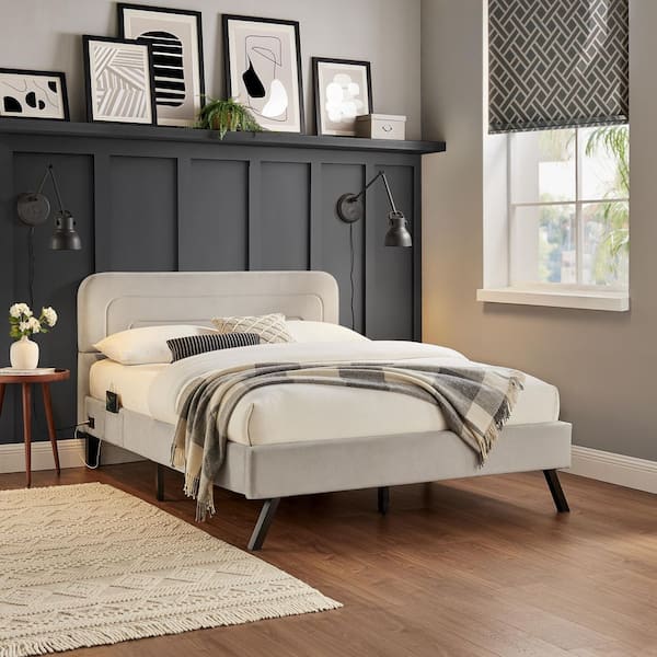 Andrews Light Gray Wood Frame Full Size Platform Bed with Power