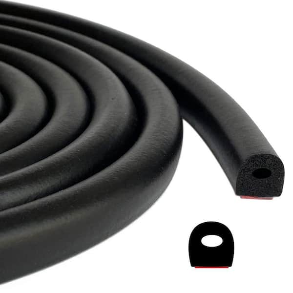 0.5 in. x 312 in. Black D Shape EPDM Foam Rubber Seal Tape Self-Adhesive Weatherstrip for Boat Auto RV Garage