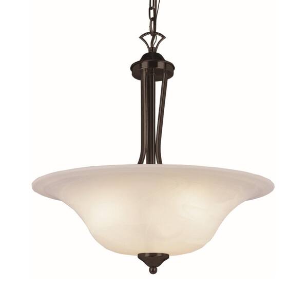 Bel Air Lighting Aspen 3-Light Rubbed Oil Bronze Inverted Bell Pendant with Marbleized Glass Shade