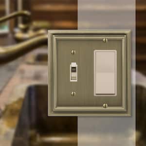 Continental 2 Gang 1-Toggle and 1-Rocker Metal Wall Plate - Brushed Brass