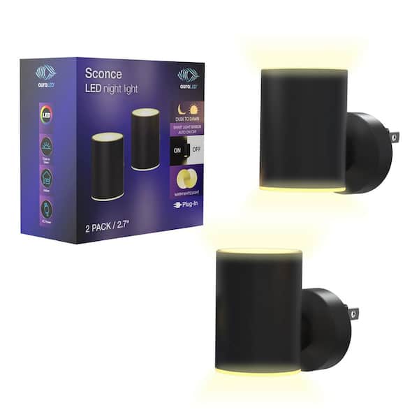 AURA LED Sconce Cylinder Night Light 2PK 30710HD - The Home Depot