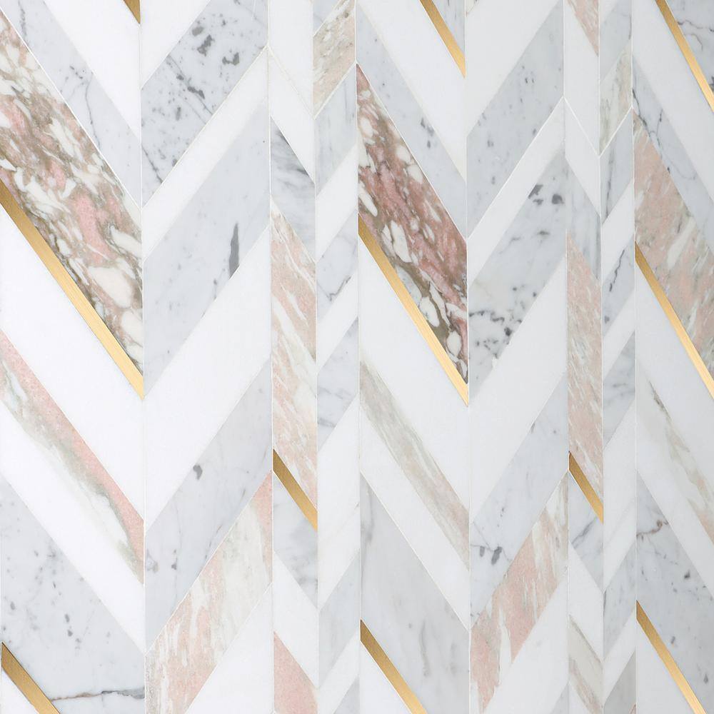 Xander 12" x 18" Polished Marble and Brass Chevron Wall Tile