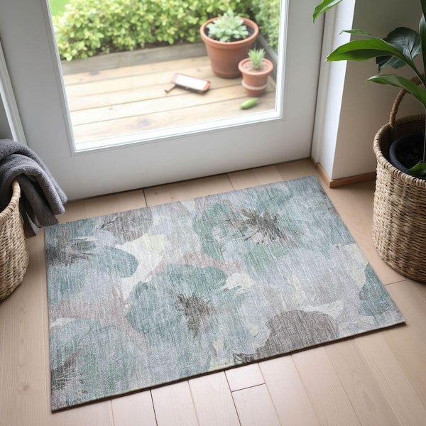 Mayfield Premium Machine Washable Abstract AMF1554 Seafoam 2 ft. x 3 ft. Area Rug