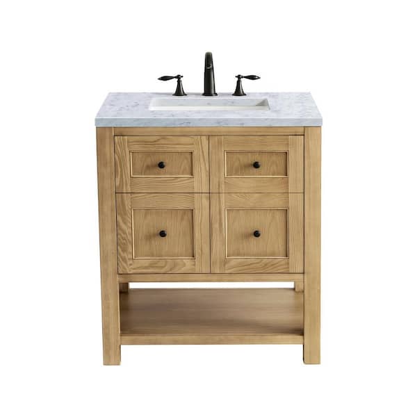 James Martin Vanities Breckenridge 30.0 in. W x 23.5 in. D x 34.2 in. H Bathroom Vanity in Light Oak with Carrara Marble Marble Top