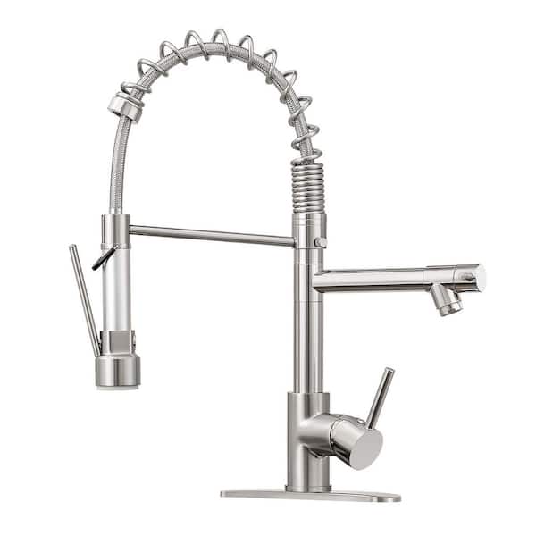 Brushed Nickel 18.1 in. H 2-Spout Pull Down Sprayer Kitchen Faucet with 360° Spout Swivel