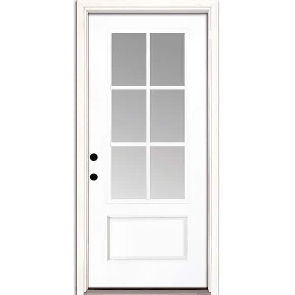 Feather River Doors 6-Lite 36 in. x 80 in. Right Hand Inswing 3/4 Lite Smooth Unfinished Fiberglass Prehung Front Door
