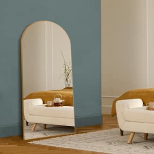 22 in. W x 64.2 in. H Large and Wide Classic Full Length Arch Wood Framed Gold Floor Mirror Wall Mirror