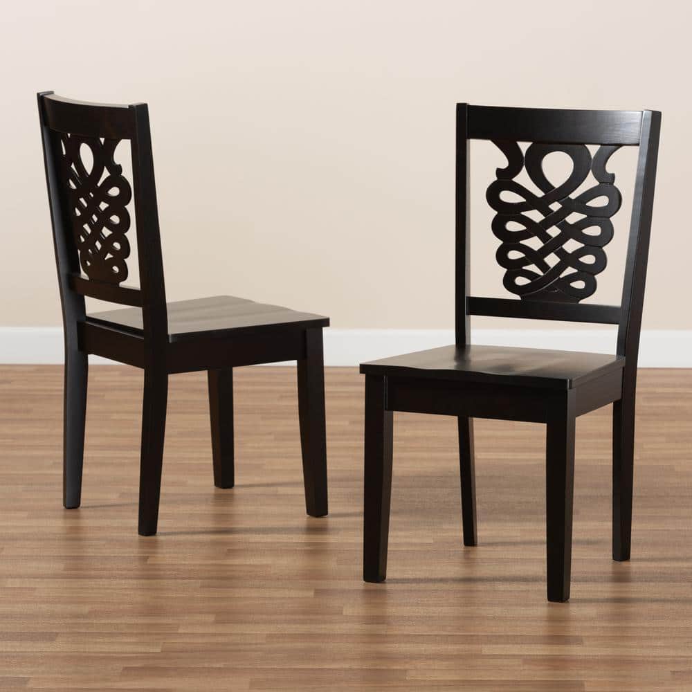 Gervais Espresso Scoop Seat Wood Dining Chair Set with Geometric Back