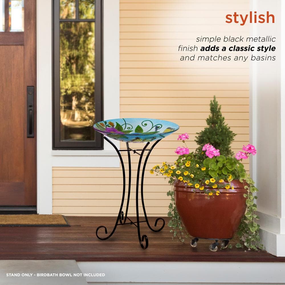 Black Foldable Iron Bird Bath Stand, 18 x 18 x 23 Inches