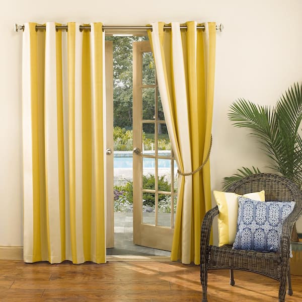 Sun Zero Outdoors Semi-Opaque Watts Yellow Indoor/Outdoor Woven Stripe Color Window Curtain 52 in. W x 84 in. L (Price Varies by Size)