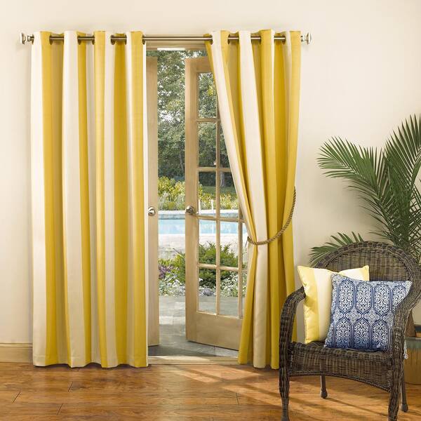 Sun Zero Outdoors Semi-Opaque Watts Yellow Indoor/Outdoor Woven Stripe Color Window Curtain 52 in. W x 95 in. L (Price Varies by Size)