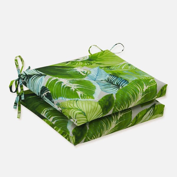 Pillow Perfect Floral 18.5 in. x 16 in. Outdoor Dining Chair Cushion in Green/Blue/Off-White (Set of 2)