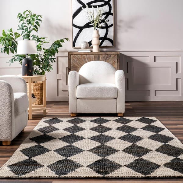 nuLOOM Chaya Diamond Striped Jute Blend Charcoal 8 ft. x 10 ft