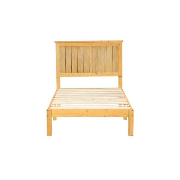 MOJAY Natural Yellow Wood Frame Twin Size Platform Bed with Headboard