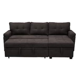 Espresso Tufted Sectional Sofa Sleeper with Storage Twin Size Sofa Bed Fabric Velvet