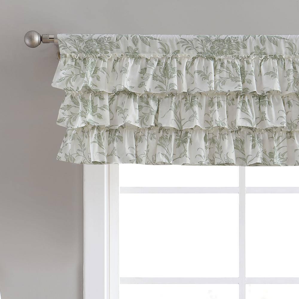 Pastel Green Floral Ruffled Cotton Rod Pocket Valance