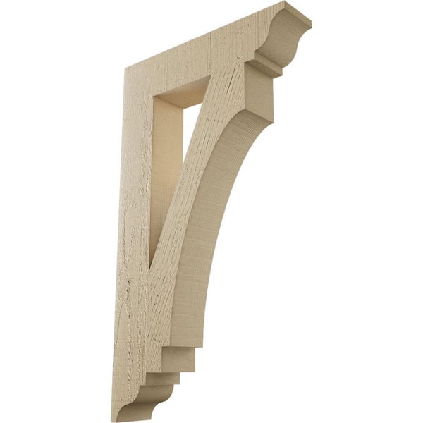 Ekena Millwork 3.5 in. x 28 in. x 16 in. Imperial Traditional Rough Cedar Woodgrain Timberthane Polyurethane Bracket, Primed Tan