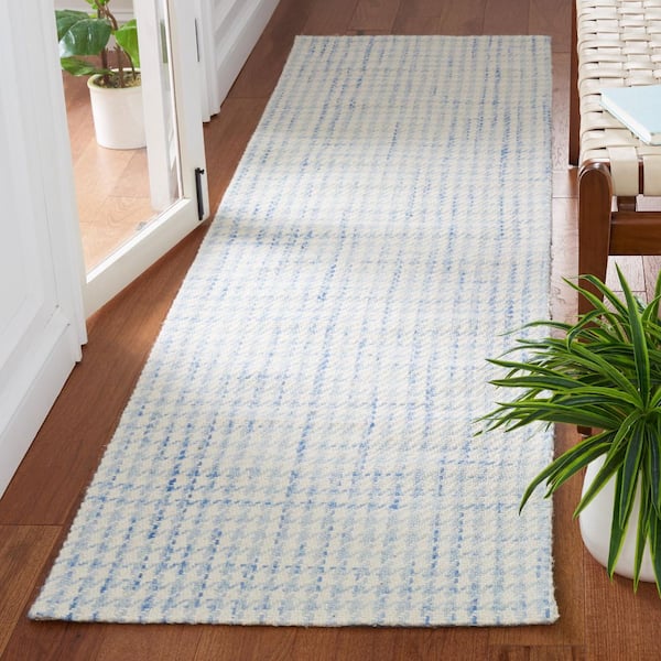 Marbella 2 ft. x 13 ft. Blue/Ivory Houndstooth Runner Rug