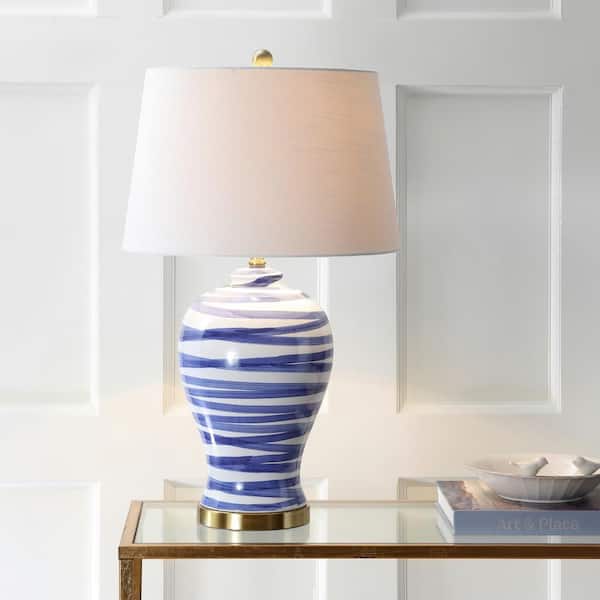 JONATHAN Y Joelle 29 in. Blue/White Ceramic Table Lamp