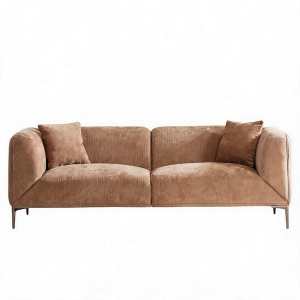Modern Comfort 82.66 in. Curved Arm Boucle Fabric 3-Seat Reclining Sofa with High-Density Foam Cushions in Camel