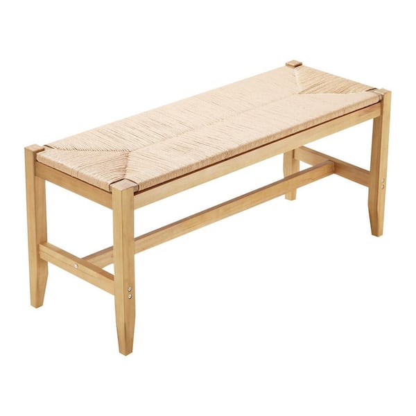 Rattan Bench, 40in. Wooden Rattan Bench,Entrywway Bench with Oak Wood Legs,Bedroom End of Bed Boho Bench with Hand Woven