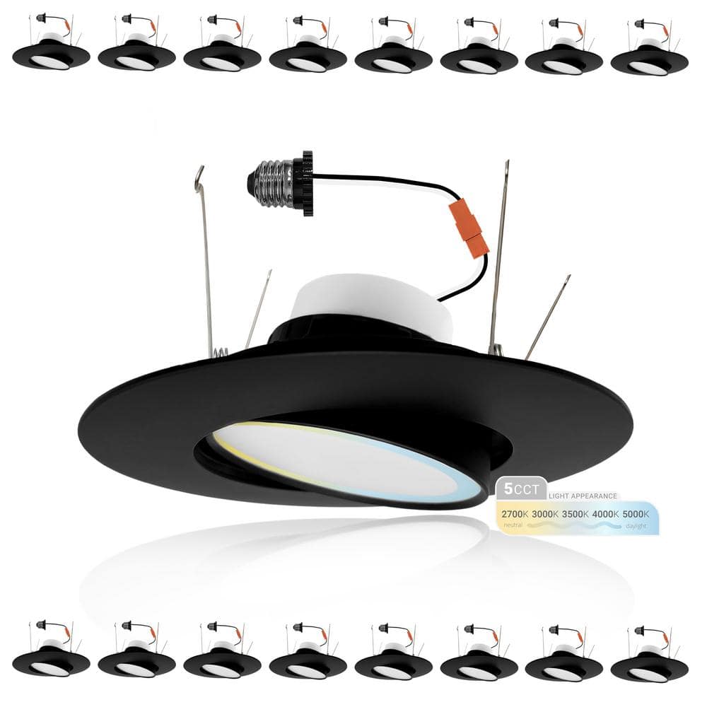 6 in. LED Black Adjustable Retrofit Recessed Housing 5 CCT 2700K-5000K IC Rated Remodel Dimmable E26 Connector (16-Pack) price history on PriceWatchPro